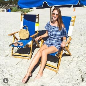 Blue Gingham Off-Shoulder Romper